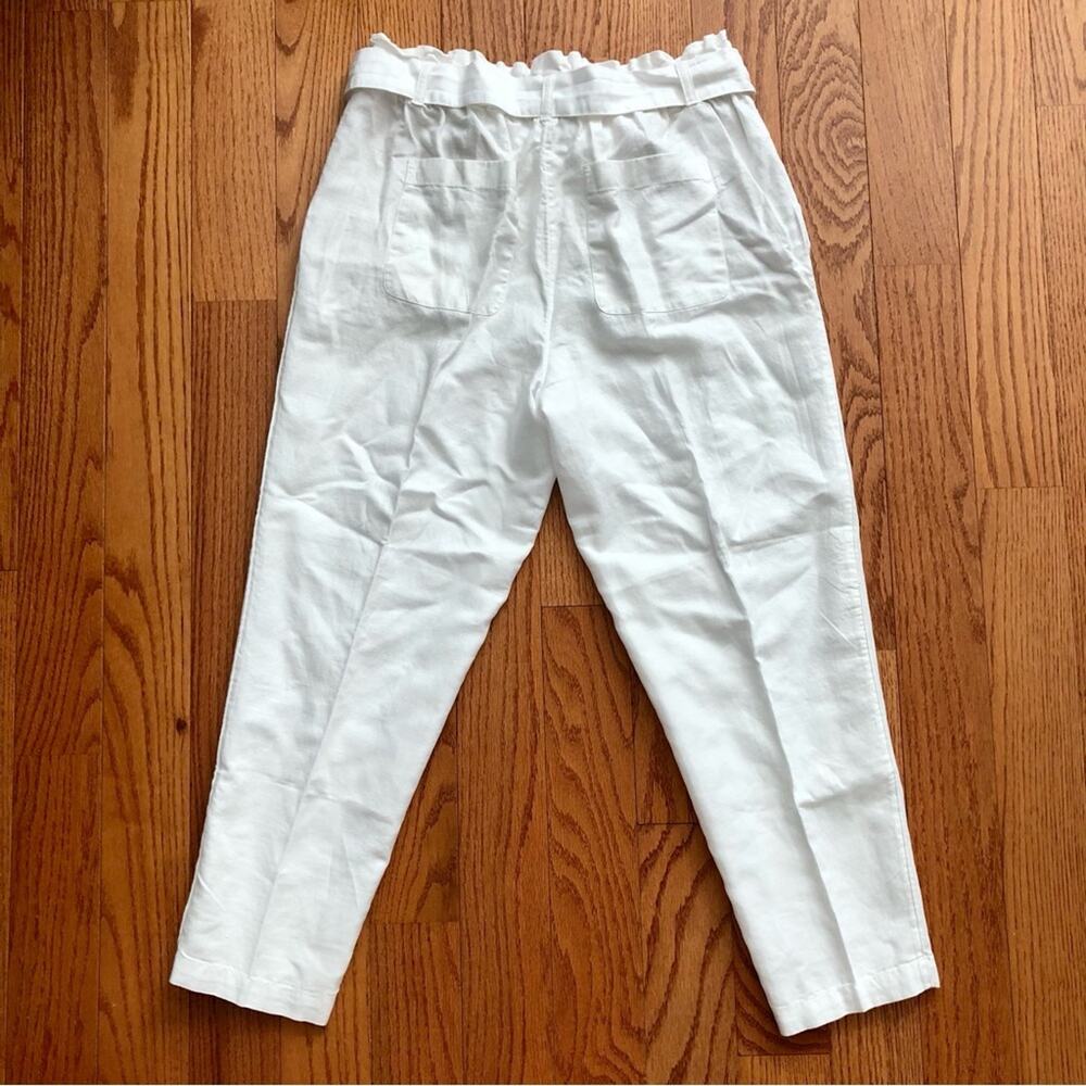 Loft Paper Bag Waist Cotton Linen Ankle Straight Leg White Pants Women’s Size S - Picture 10 of 12